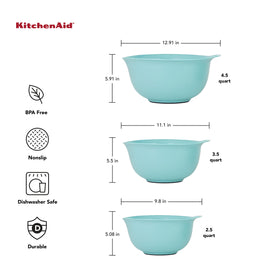 KitchenAid Aqua Sky 4.5 qt bowl nests for compact storage after use.