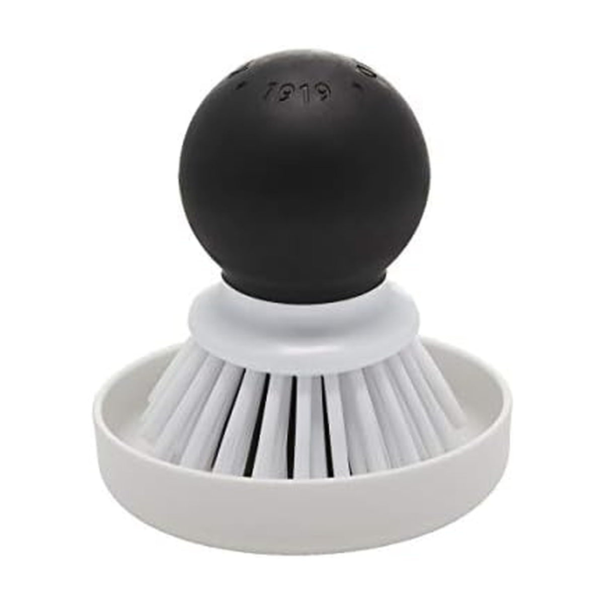 KitchenAid palm brush with dish tray—compact palm-friendly design for easy dish cleaning.