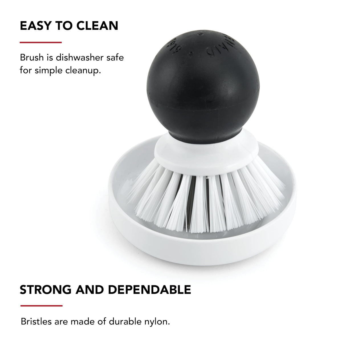 KitchenAid palm brush with soft non-slip handle for secure grip when wet.