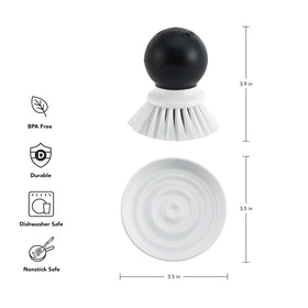 KitchenAid palm brush with nylon bristles for tough scrubbing without scratching.