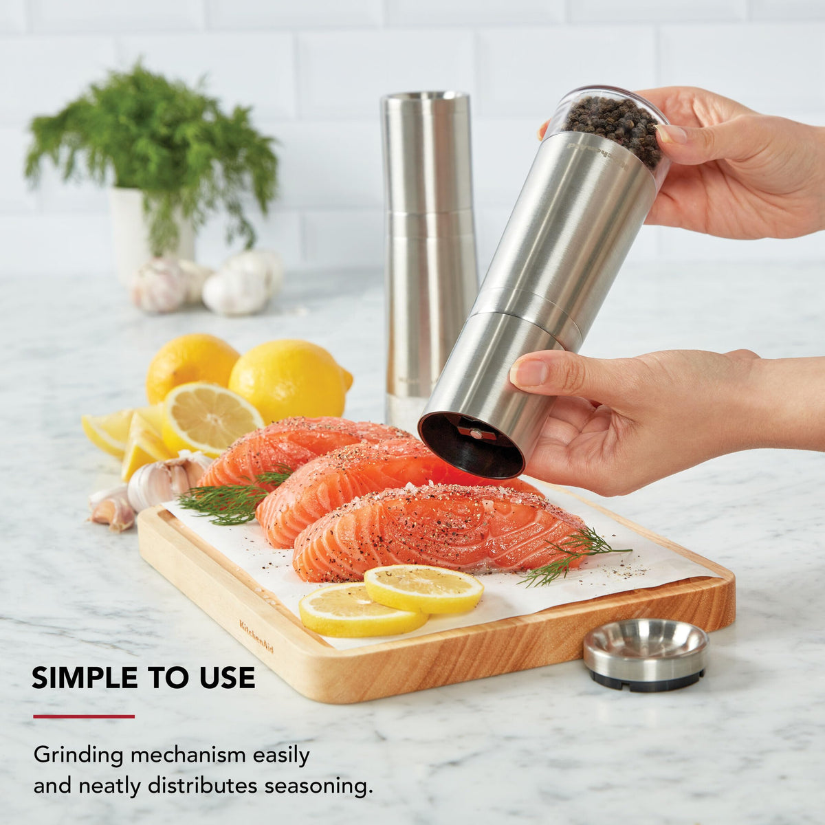 Close-up of KitchenAid ceramic grinding mechanism for smooth, consistent grinds.
