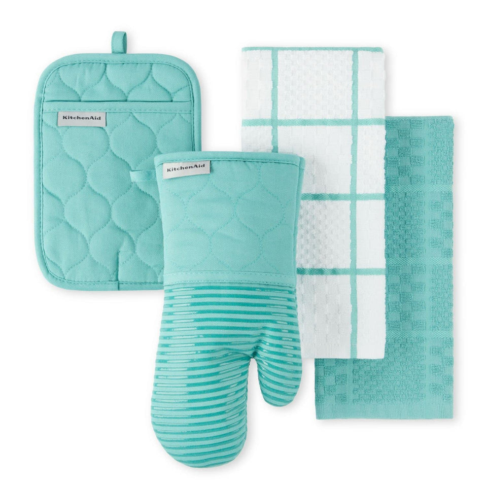 KitchenAid Quilted Oven Mitt Aqua Sky with non-slip silicone grip for safe handling