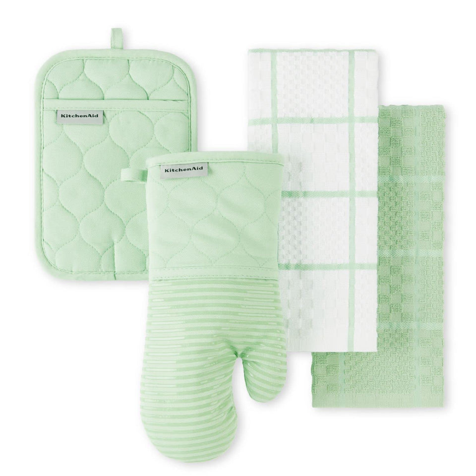 Kitchenaid quilted oven mitt in pistachio with non-slip grip for secure handling