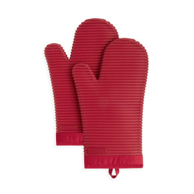KitchenAid ribbed silicone oven mitts in Passion Red offer a secure grip for hot pans.