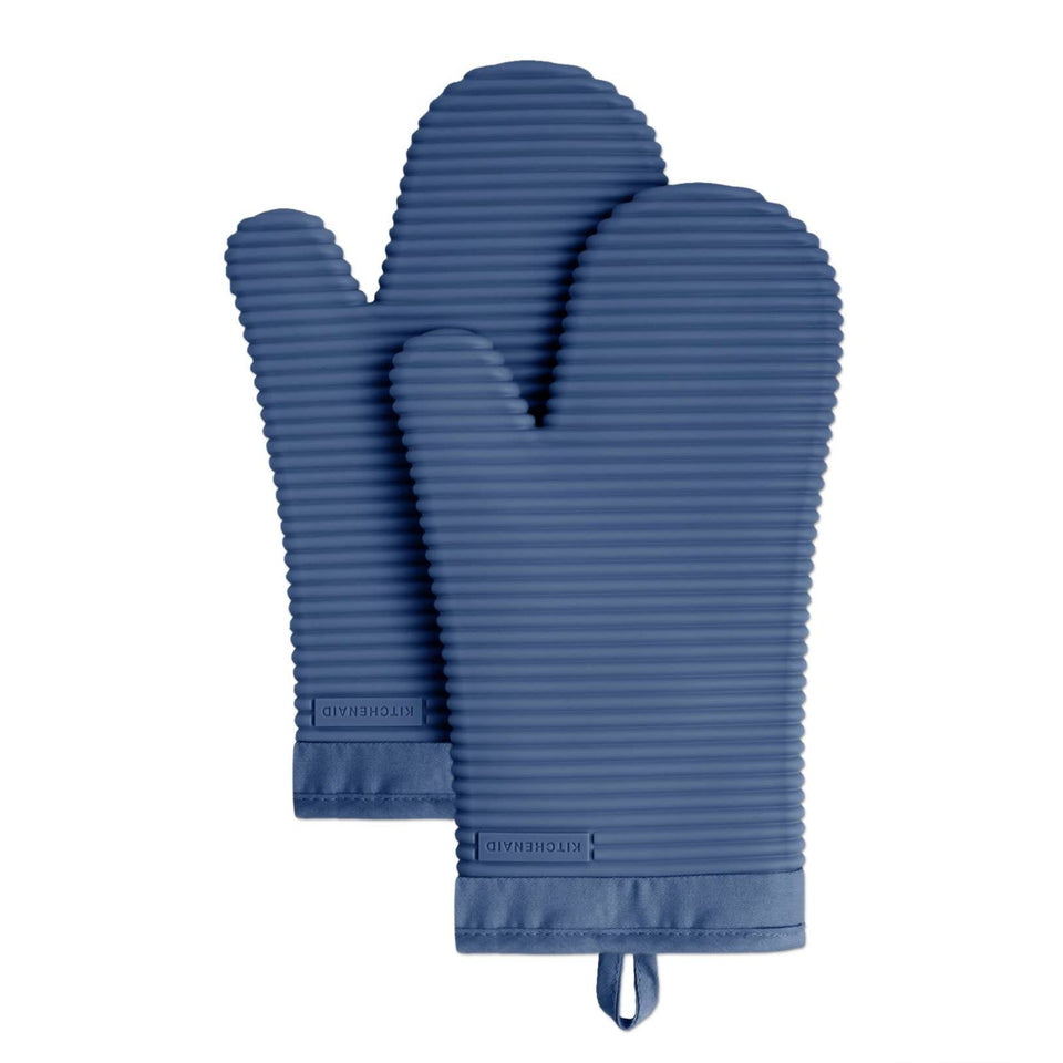 KitchenAid ribbed soft silicone oven mitt front view, heat resistant up to 500°F.