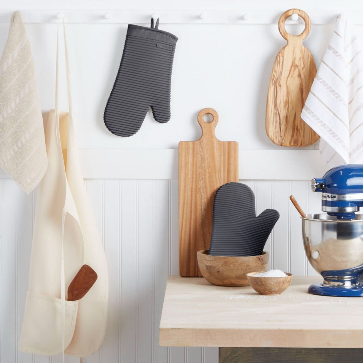 KitchenAid ribbed silicone oven mitt with folded cotton cuff for extra heat protection