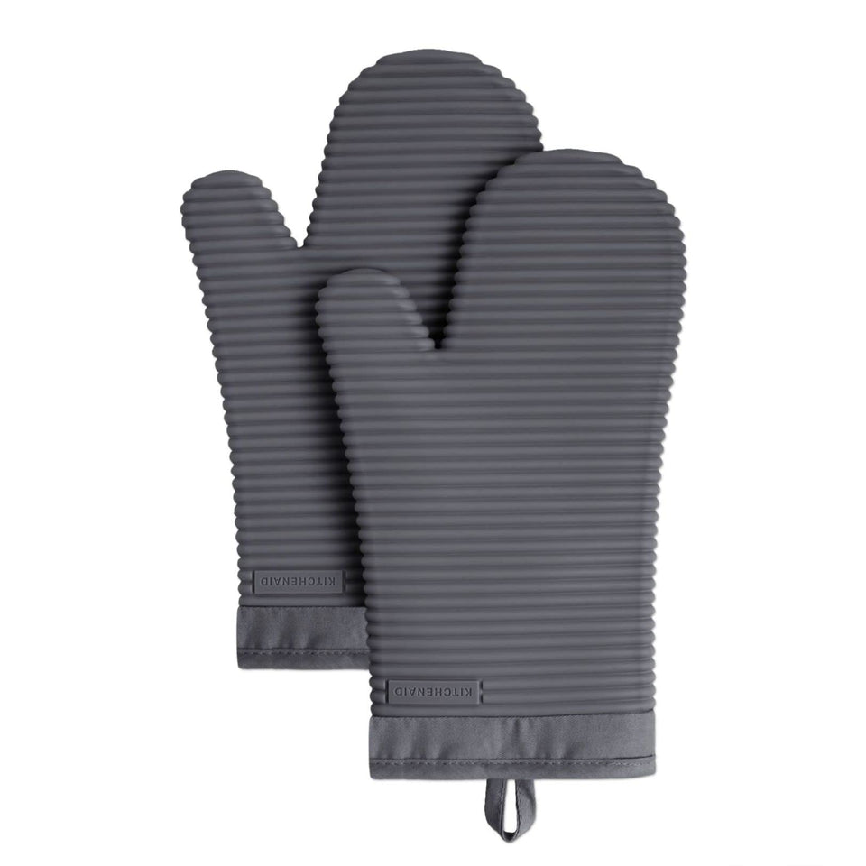 KitchenAid ribbed soft silicone oven mitts front view showing secure grip for hot dishes