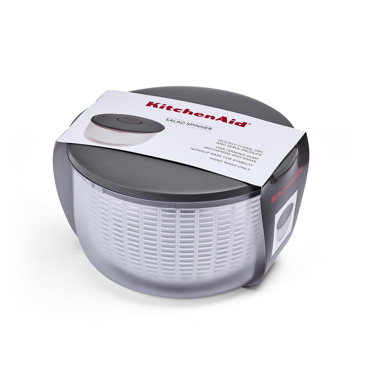 KitchenAid salad spinner basket doubles as a colander for rinsing produce.