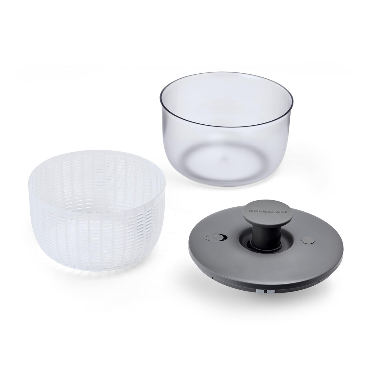 KitchenAid salad spinner soft-touch pump in action enables easy one-handed operation.