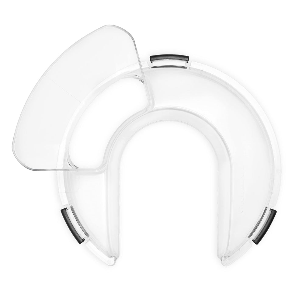 KitchenAid Secure Fit Pouring Shield attached to a tilt-head mixer reduces spills