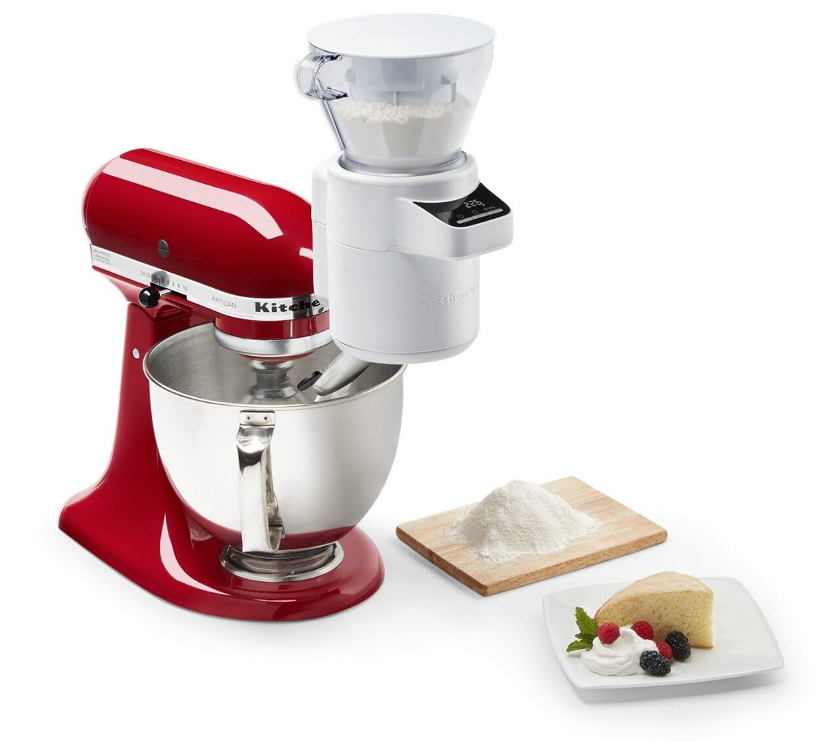 KitchenAid Sifter Scale Attachment sifter housing keeps parts organized and ready.