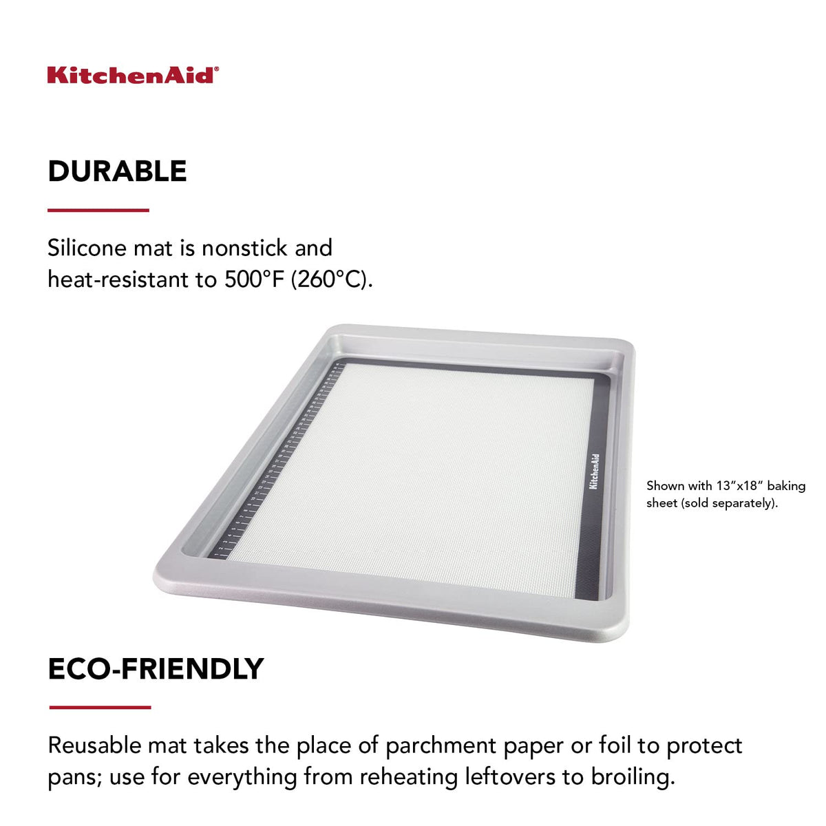 KitchenAid silicone baking mat nonstick surface helps cookies release cleanly.