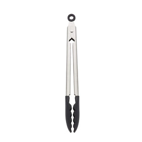 KitchenAid silicone tipped tongs 12 inch black viewed closed for tidy storage