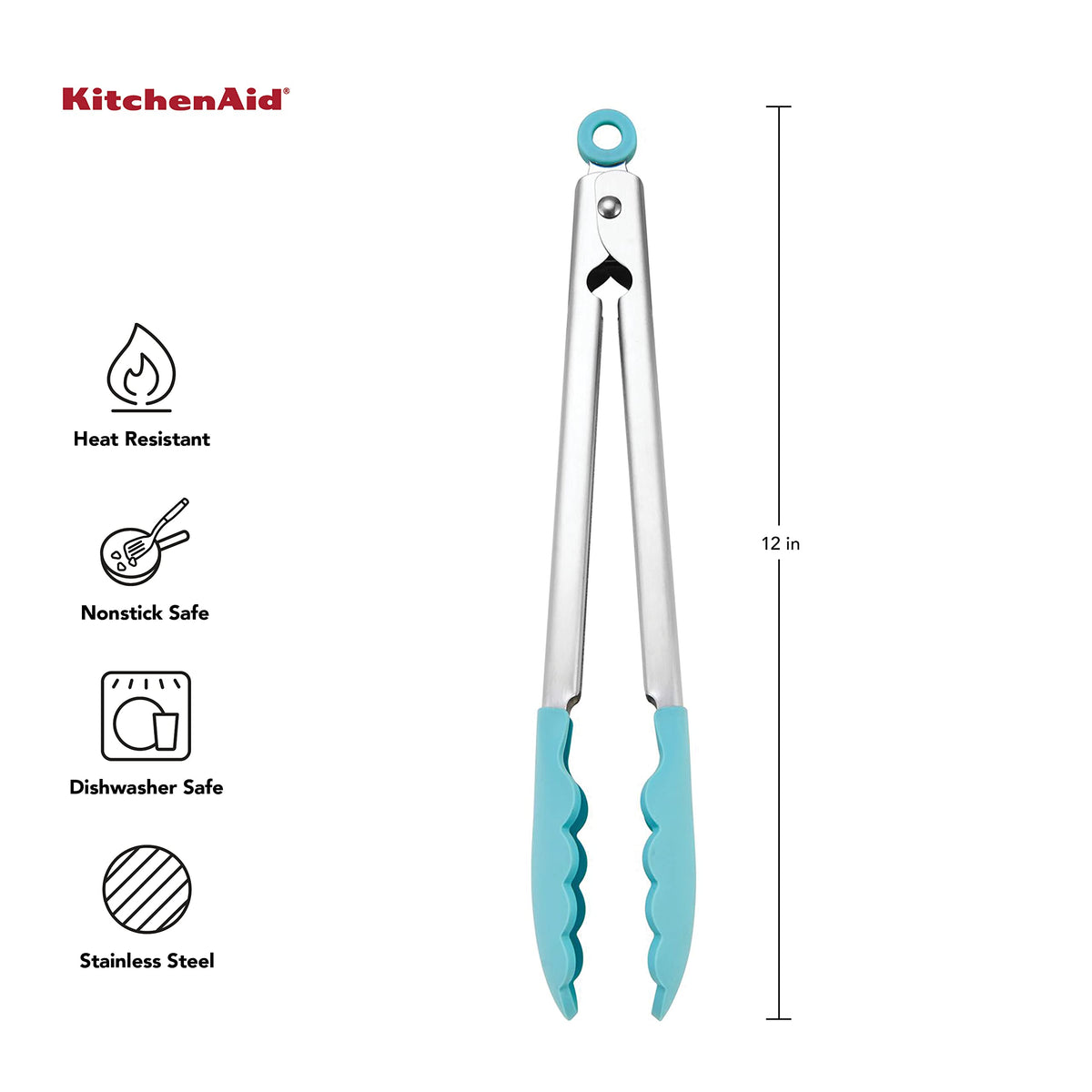 Dishwasher safe KitchenAid tongs Aqua Sky for easy cleanup