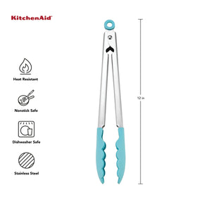 Dishwasher safe KitchenAid tongs Aqua Sky for easy cleanup