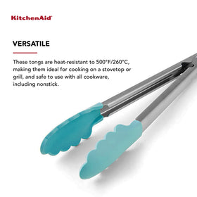 KitchenAid 12-inch Aqua Sky tongs locking mechanism for secure storage