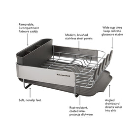 KitchenAid compact dish rack in a small kitchen demonstrates efficient counter use