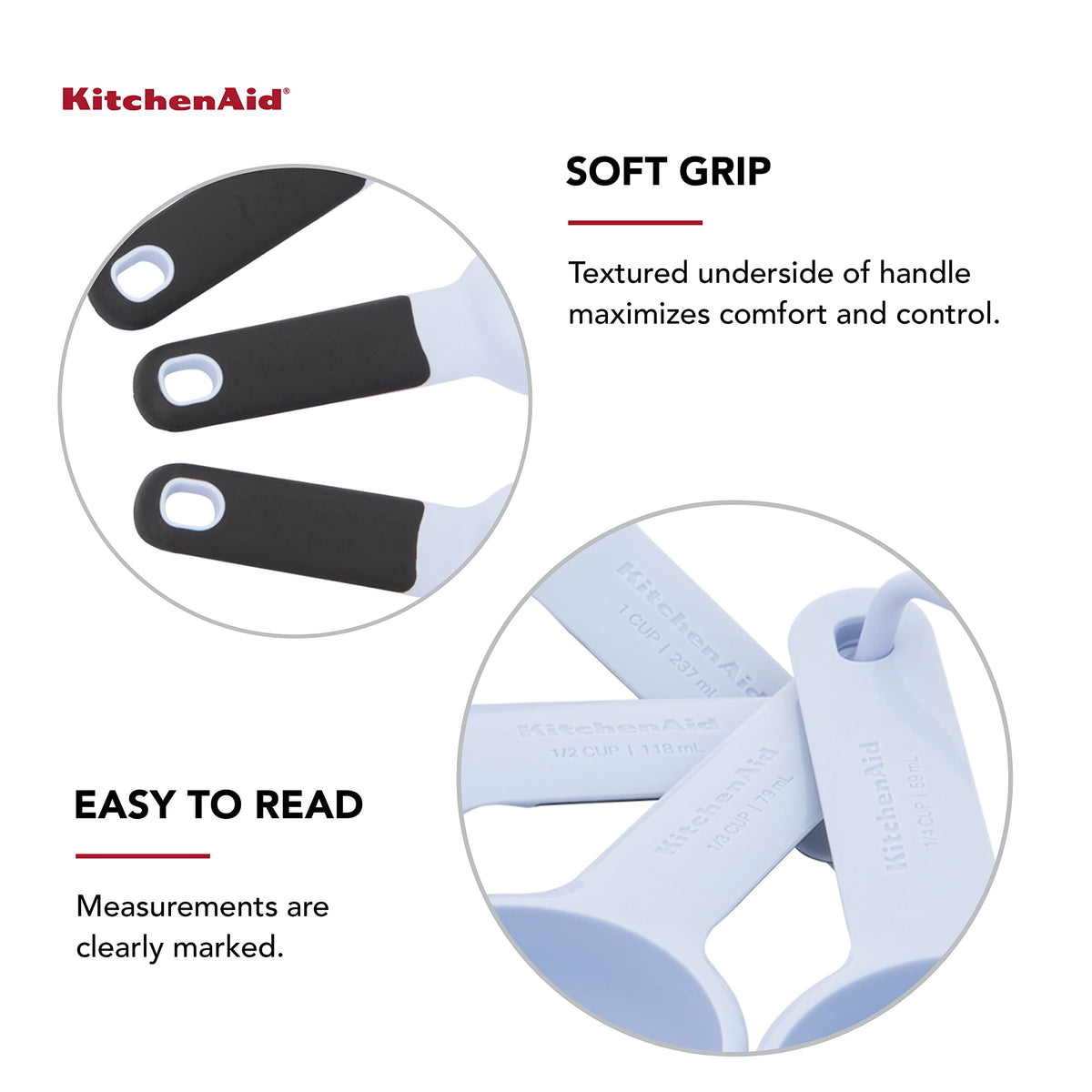 KitchenAid soft-grip handles enhance comfort during cooking tasks.