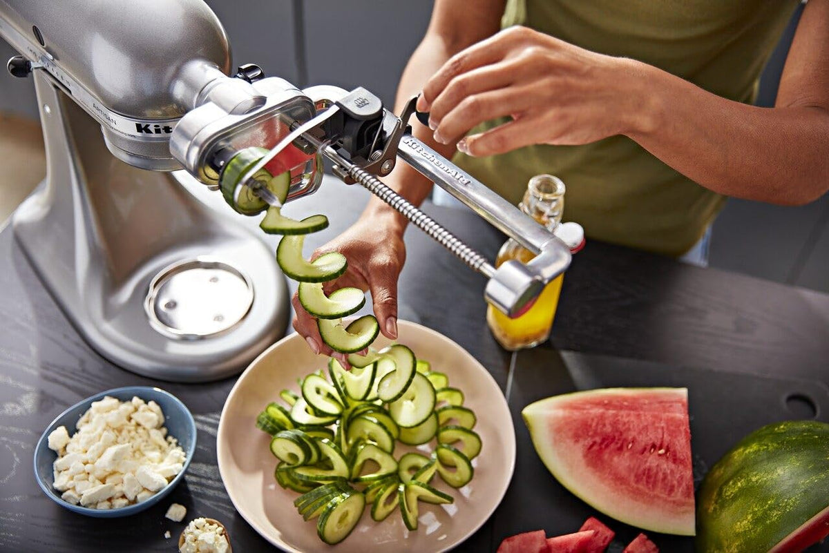 KitchenAid Spiralizer Plus extra-fine blade enabling delicate spiral textures.