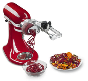 KitchenAid Spiralizer Plus slicing blades showcase precise small-core and large-core cuts.