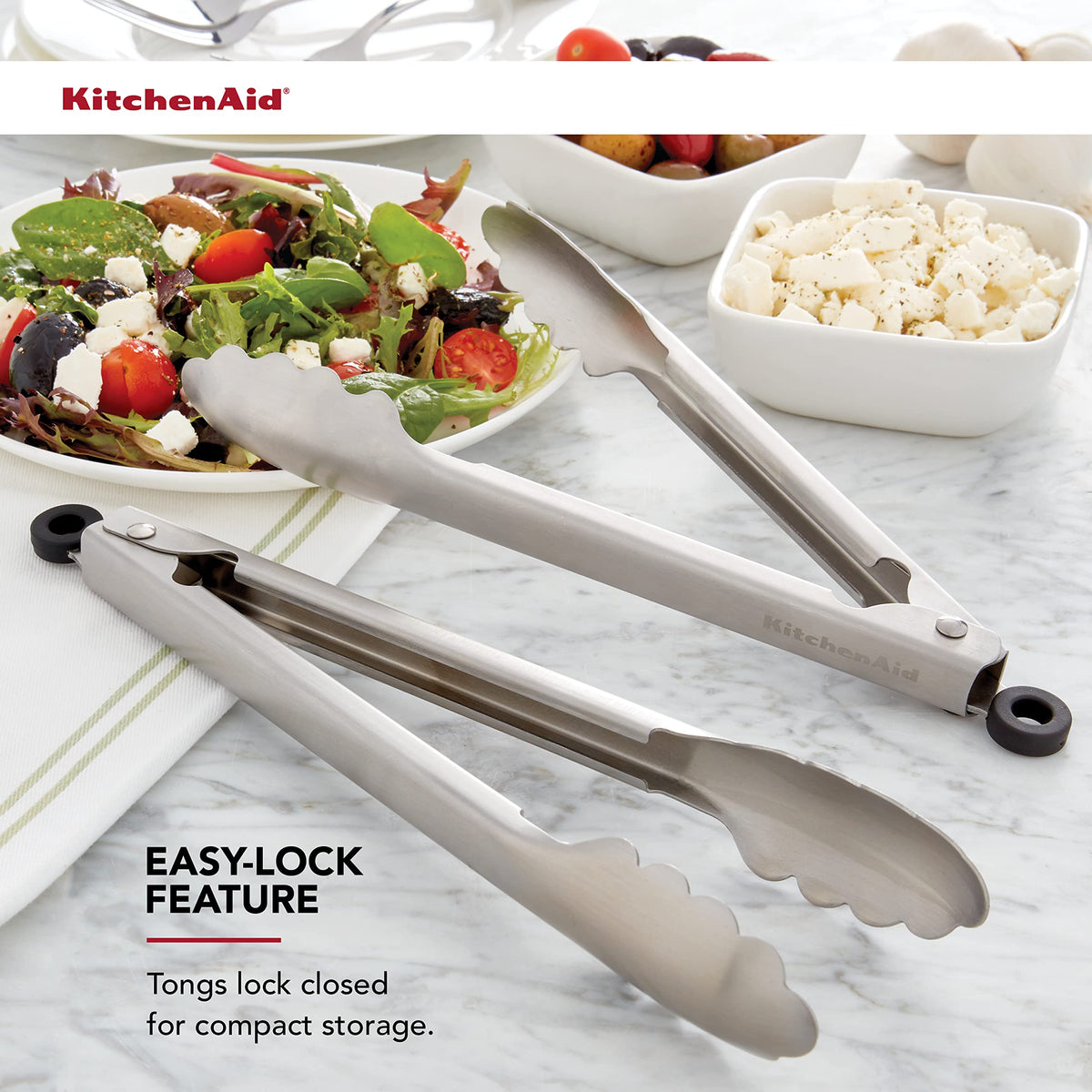 Stainless steel construction highlighting durability of KitchenAid tongs