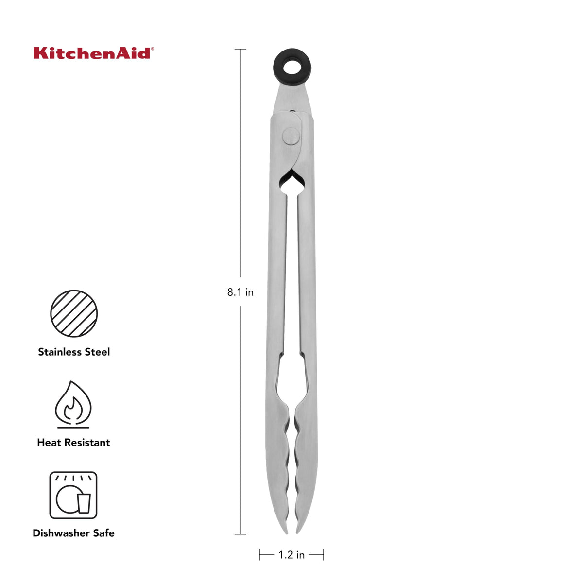 KitchenAid tongs with scalloped edges grip food without tearing