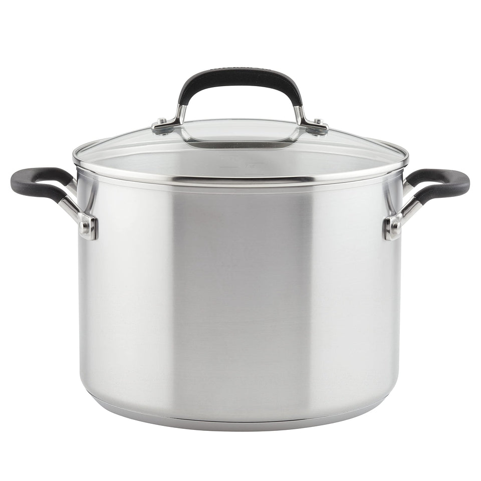 KitchenAid 8-quart stockpot with aluminum-core base for even heating.