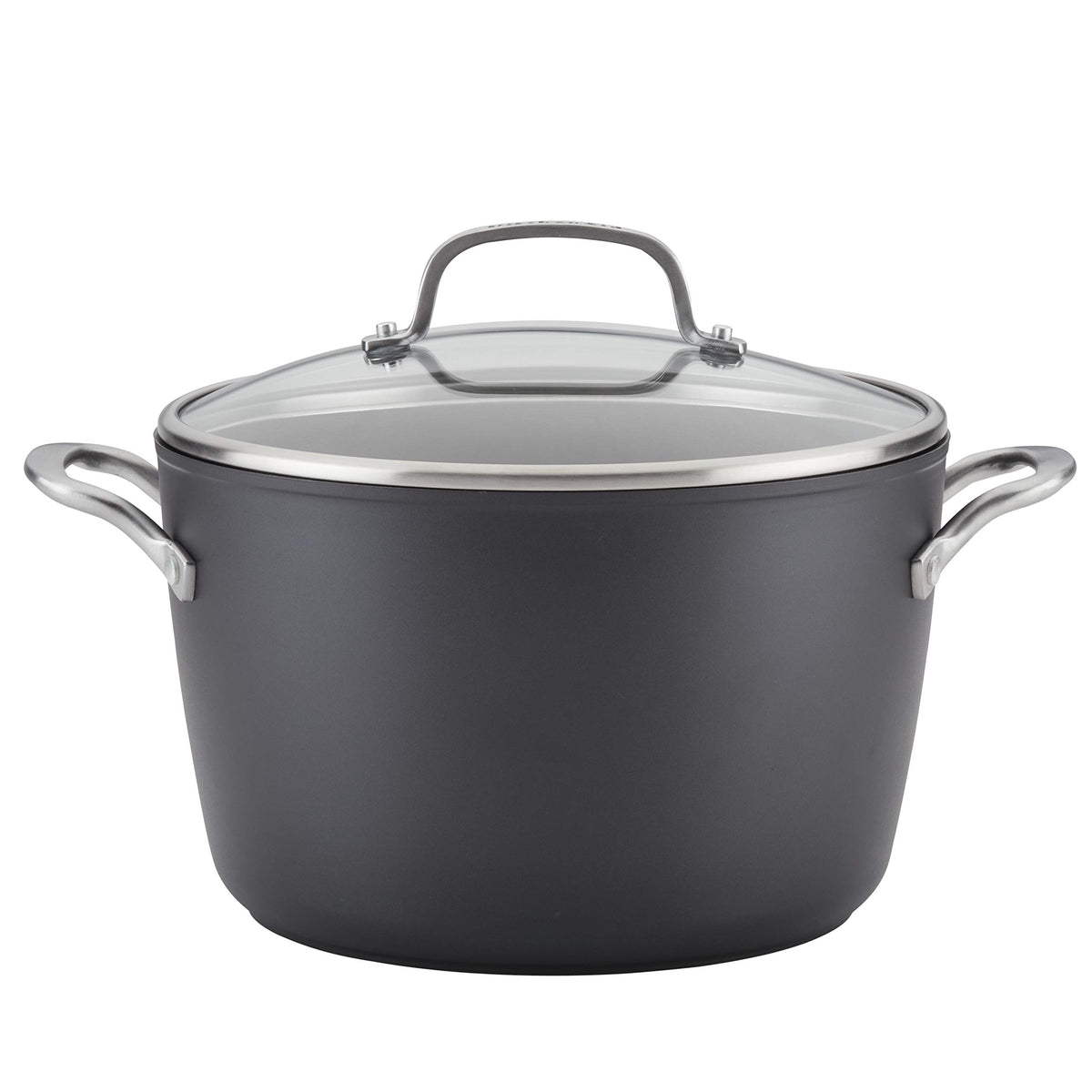 KitchenAid stock pot with lid in matte black supports easy simmering and flavor development.