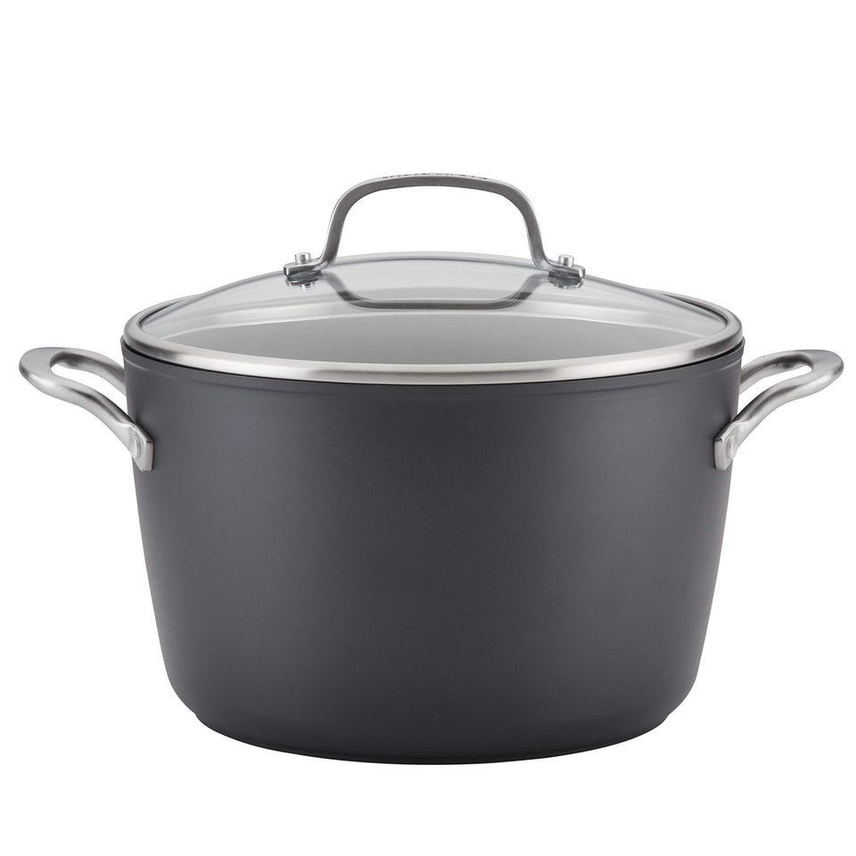 KitchenAid stock pot with lid in matte black supports easy simmering and flavor development.