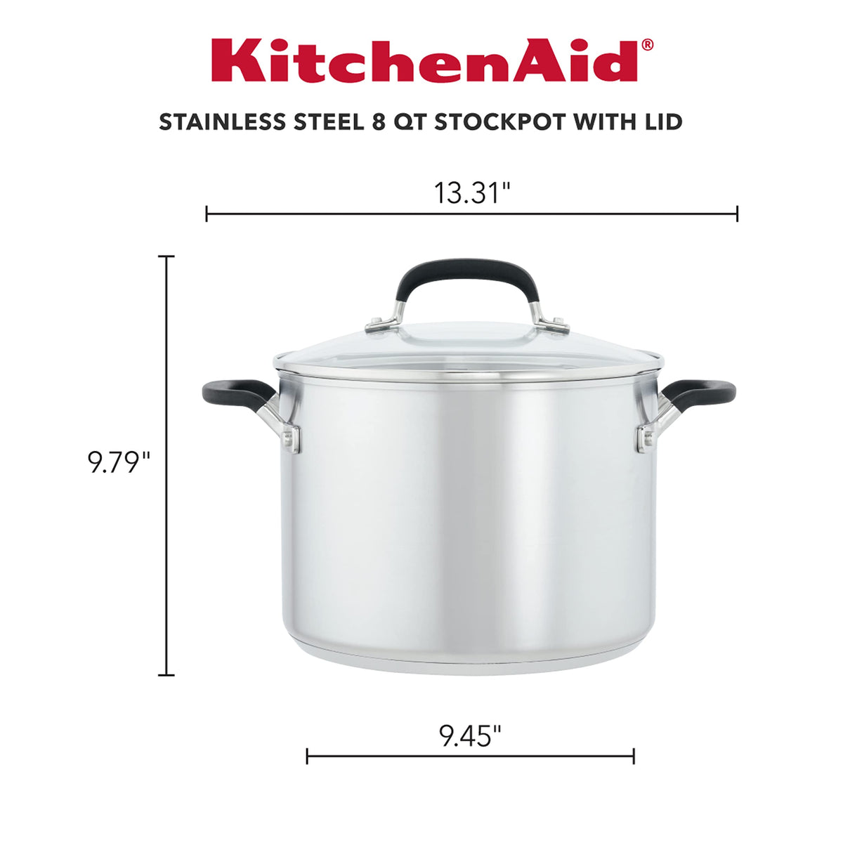 KitchenAid stockpot lid with tempered glass for monitoring while sealing in heat.