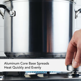 KitchenAid stockpot with silicone-grip handles for cooler, safer cooking.