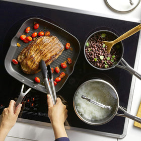 KitchenAid grill pan for steakhouse searing on the stove.