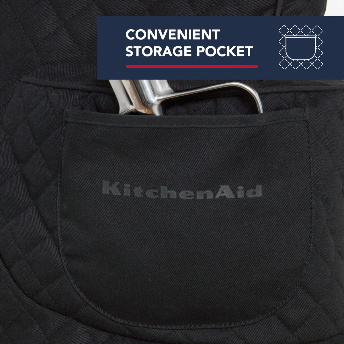 Storage pocket on KitchenAid tilt-head mixer cover keeps recipe cards handy.