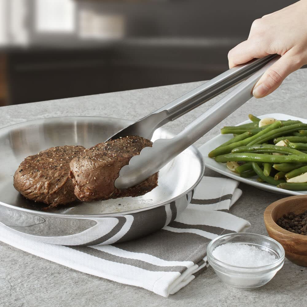 Easy-lock feature keeps tongs compact for storage
