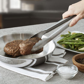 Easy-lock feature keeps tongs compact for storage