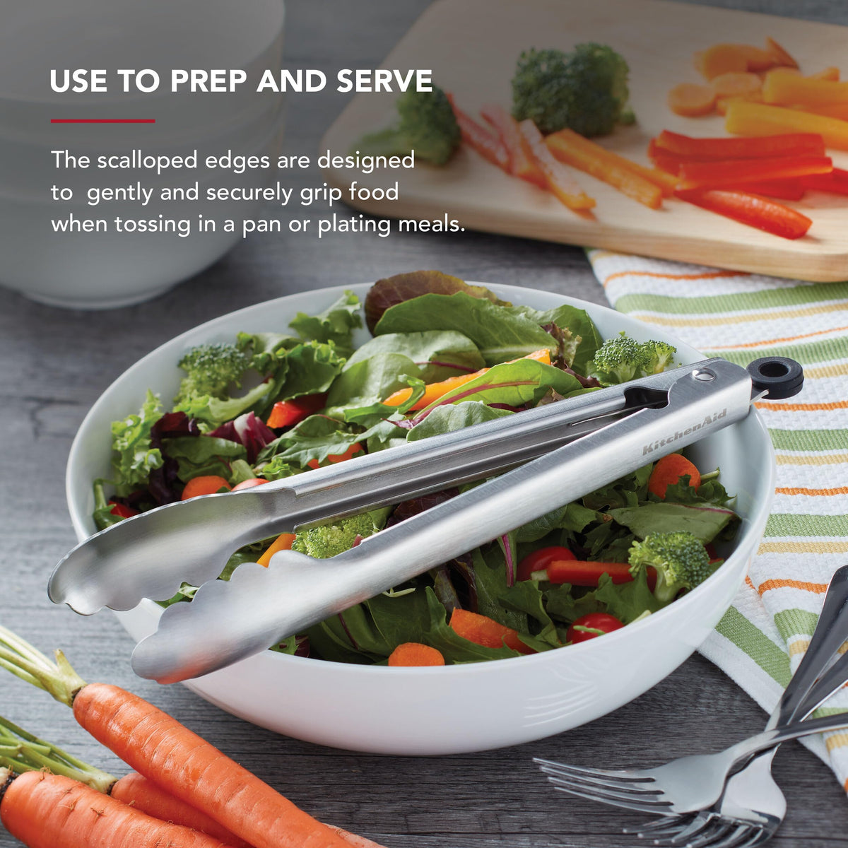 KitchenAid easy-lock tongs kept closed for compact storage