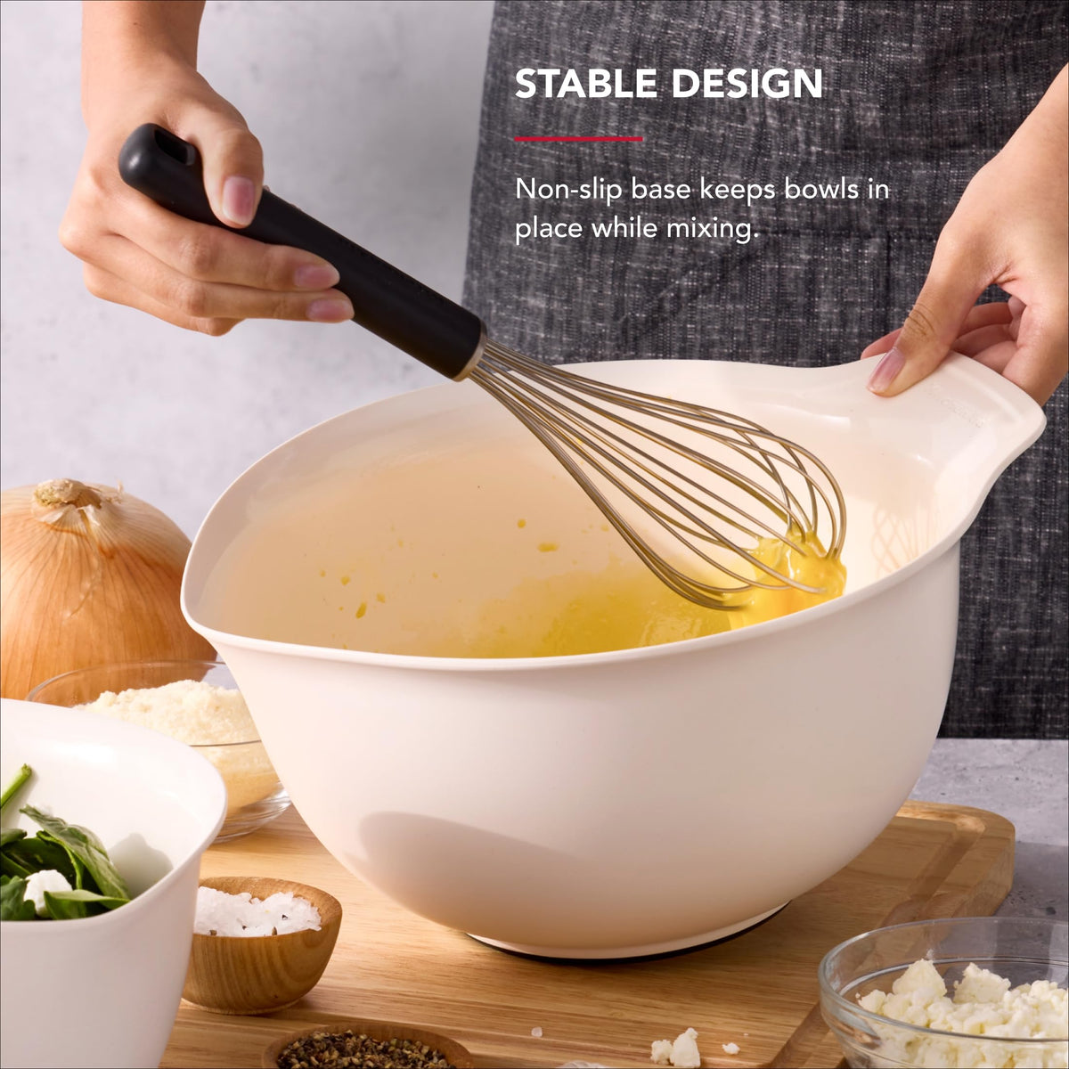 KitchenAid non-slip base keeps bowls steady during stirring.
