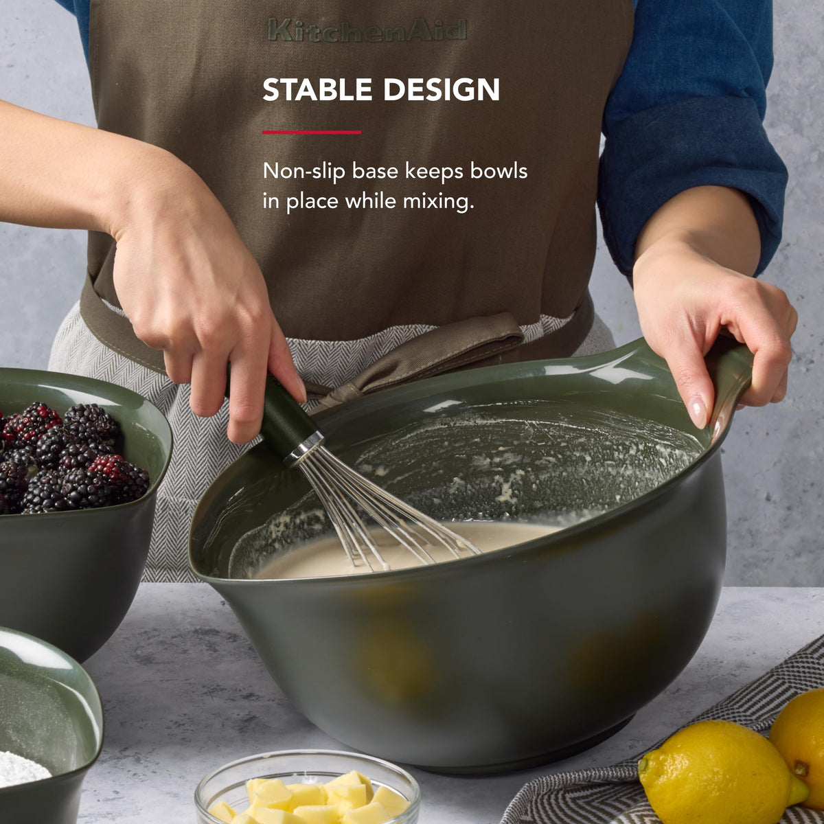 KitchenAid bowls with non-slip bases stay stable during mixing