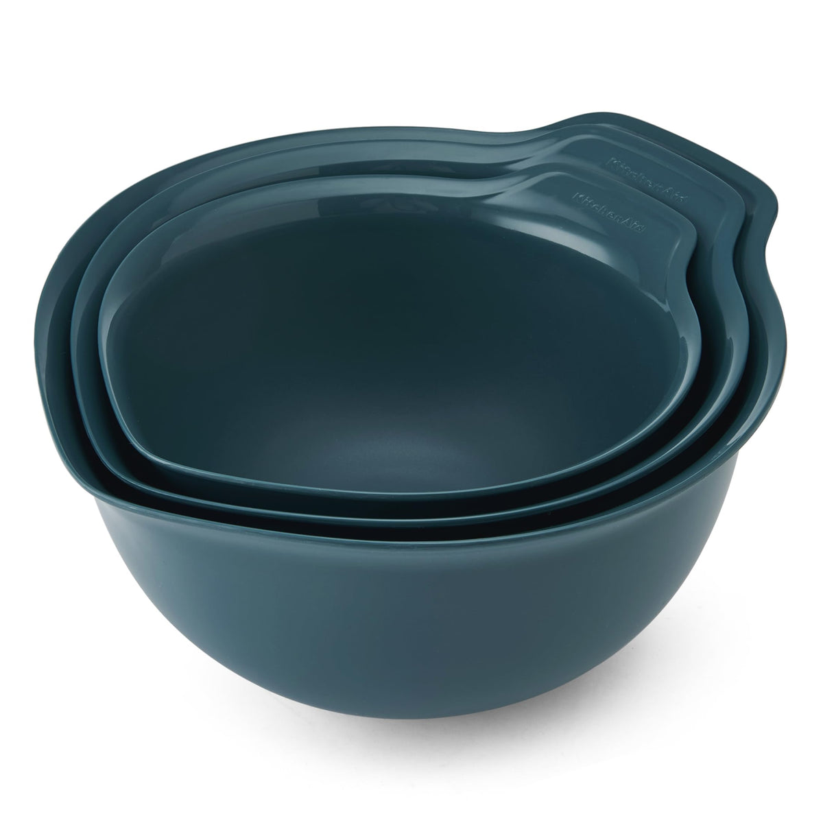 KitchenAid universal nesting bowls set shown stacked for compact storage and quick access.