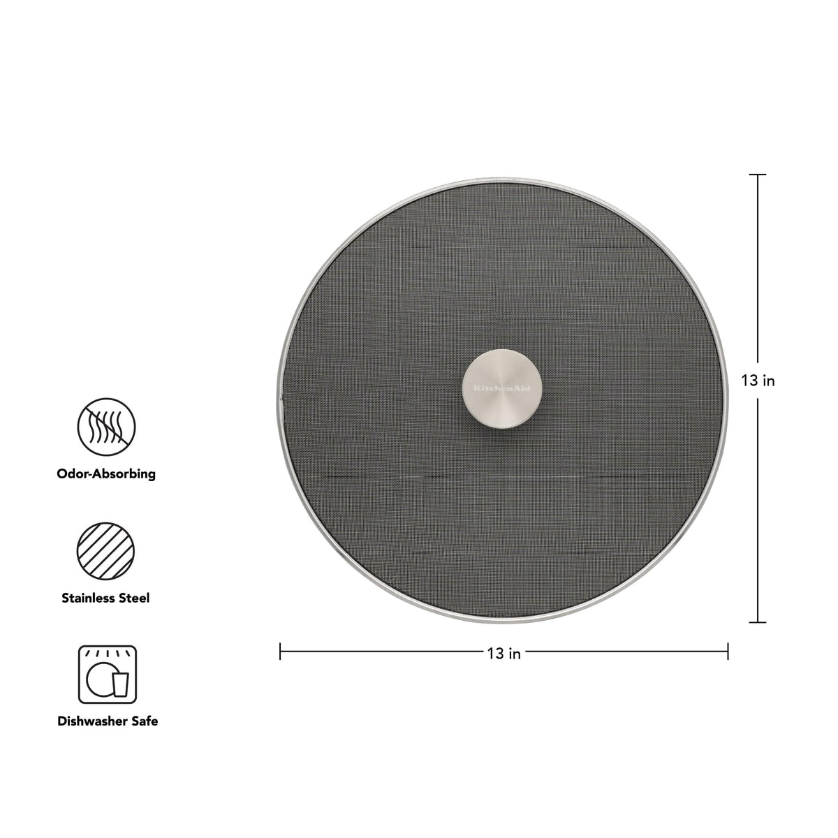 KitchenAid Universal Splatter Screen odor filter absorbs cooking odors to keep the kitchen fresh.