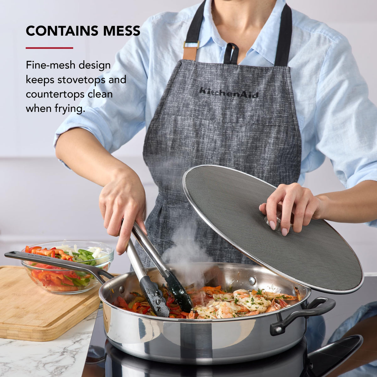 KitchenAid Splatter Screen stainless steel construction stands up to daily use.