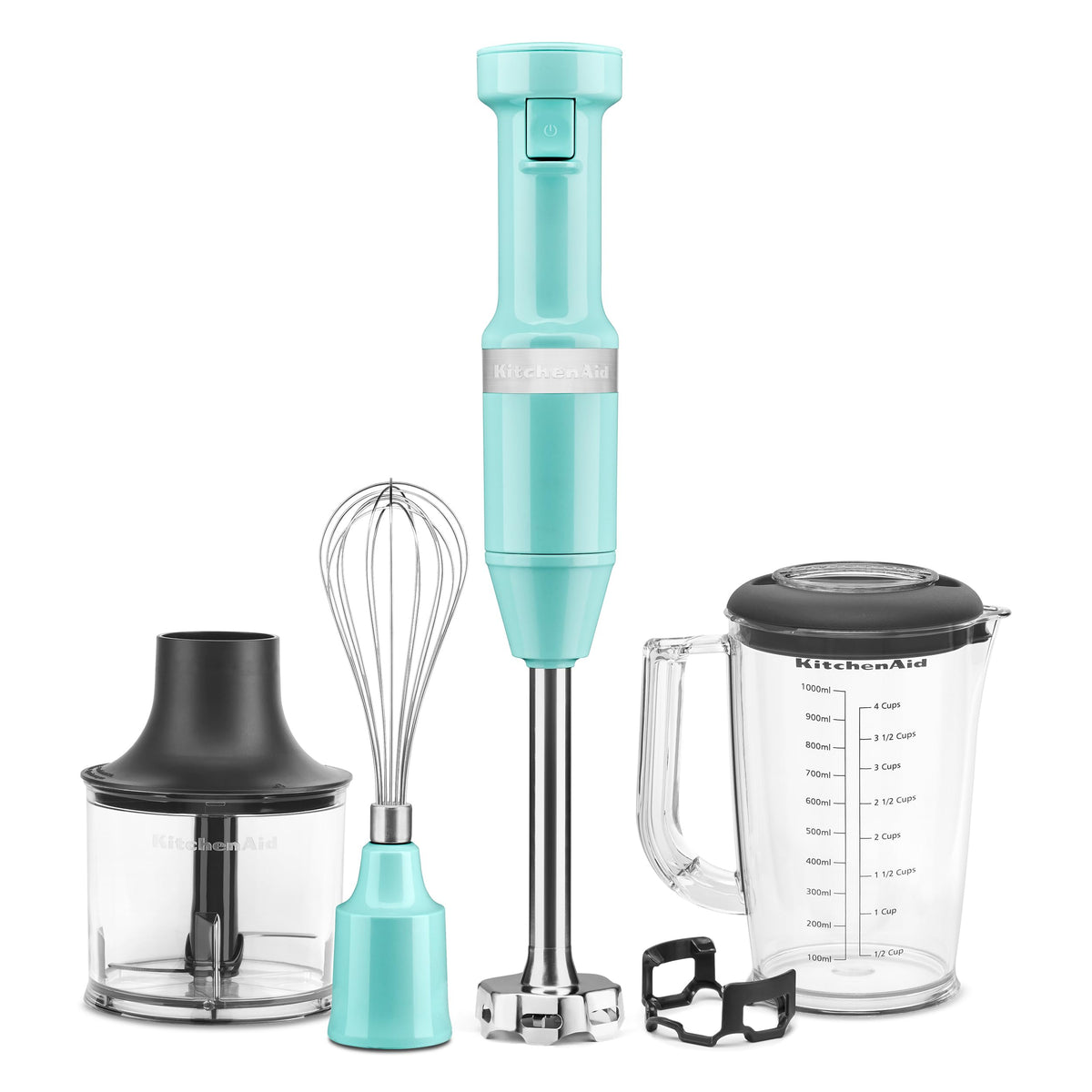 KitchenAid KHBV83AQ Aqua Sky blending arm for smooth purees and soups.