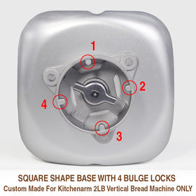 Aluminum construction and square cross-section dimensions on KitchenArm pan.