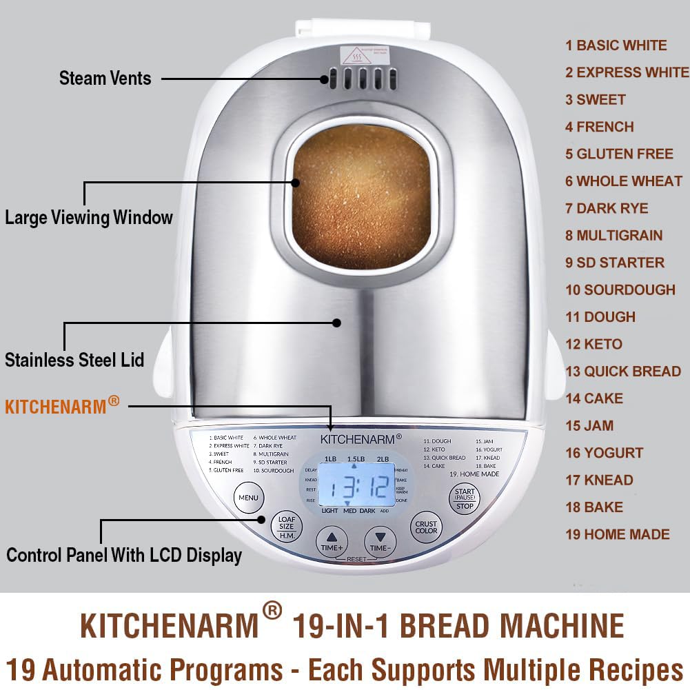 Close-up of KITCHENARM control panel with clear presets for easy baking.