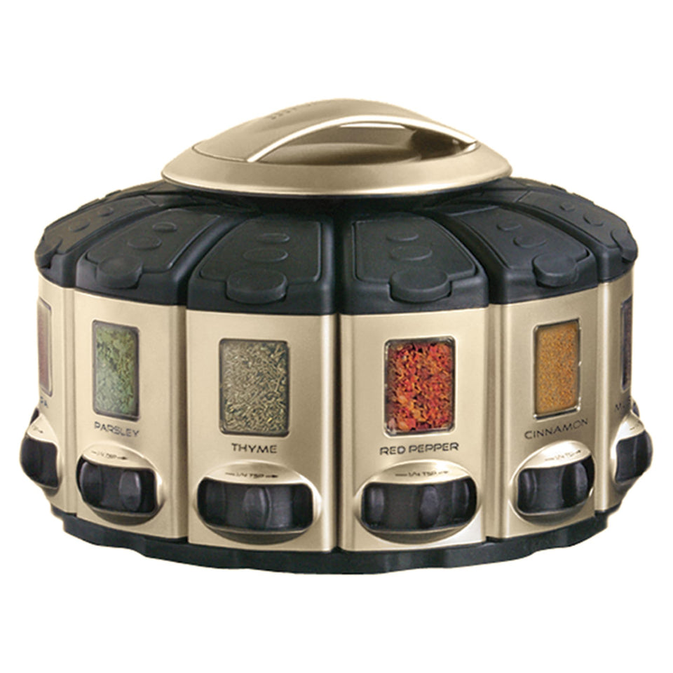 KitchenArt 57010 Select-A-Spice carousel front view highlighting satin finish and accessibility.