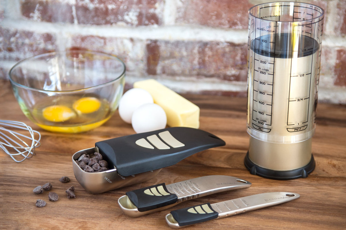 KitchenArt Baker’s Pro Adjust-A-Measure Assembled Set shown ready for use.