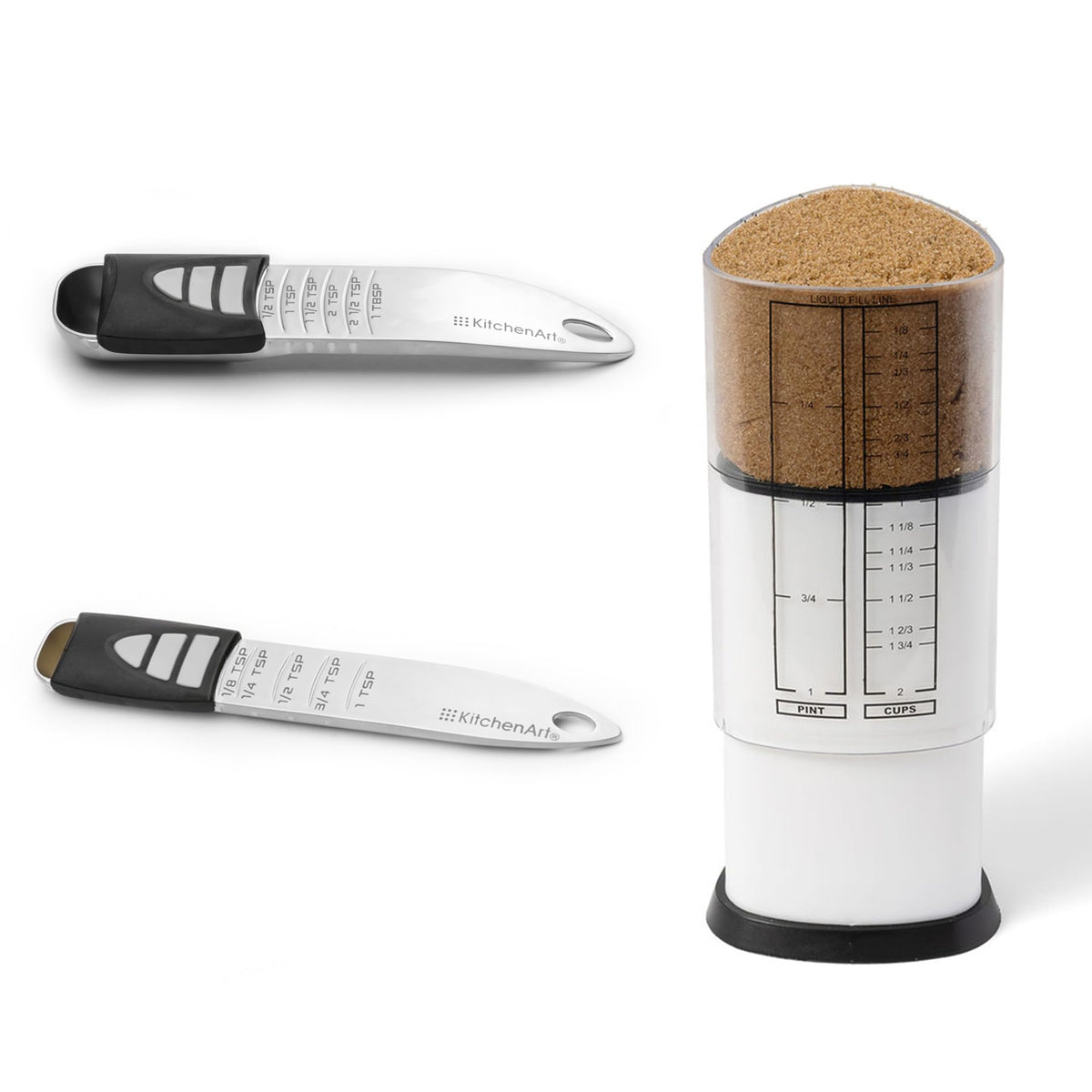 KitchenArt Pro adjustable tablespoon with silver finish offers precise measurements at a glance.