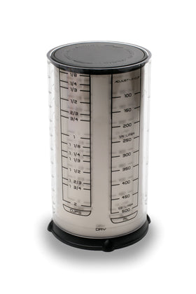 KitchenArt Adjust-A-Cup demonstrates plunger action for precise measuring.