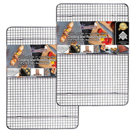 Kitchenatics 2-piece stainless steel cooling rack on a half-sheet, promoting even airflow for cooling and baking.
