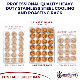 Kitchenatics heavy-duty wire rack with three support bars for stability during roasting.